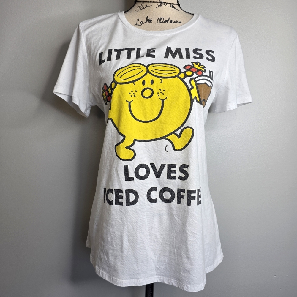 Mr. Men Little Miss Memes "Little Miss Loves Iced Coffee" Graphic Tee M Y2k